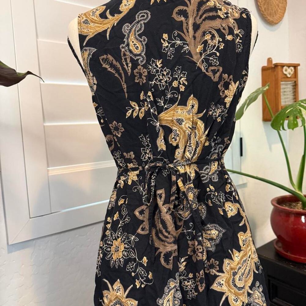 VTG 90s Y2K Dark Fairy Black Paisley Floral Midi Dress Tie Back Boho Whimsigoth - Picture 5 of 8